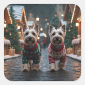 Scottish Terrier Dogs Christmas Snow Holiday Vierkante Sticker (Voorkant)
