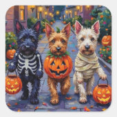 Scottish Terrier Dogs in Halloween Costumes Vierkante Sticker (Voorkant)