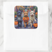 Scottish Terrier Dogs in Halloween Costumes Vierkante Sticker (Tas)