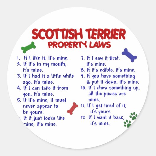 SCOTTISH TERRIER Eigendomsrecht 2 Ronde Sticker (Voorkant)