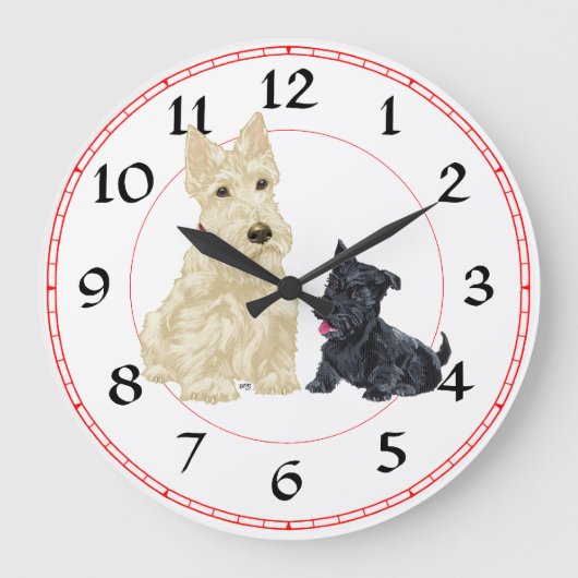 Scottish Terrier en Pup Clock Grote Klok (Voorkant)