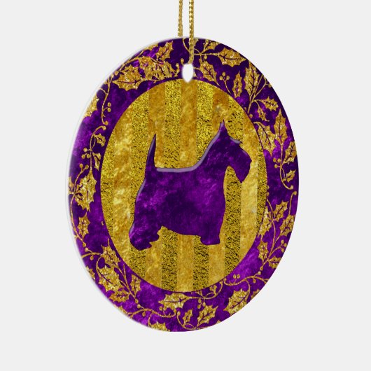 Scottish Terrier Gold Paars Keramisch Ornament (Rechts)
