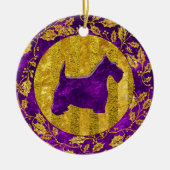 Scottish Terrier Gold Paars Keramisch Ornament (Voorkant)