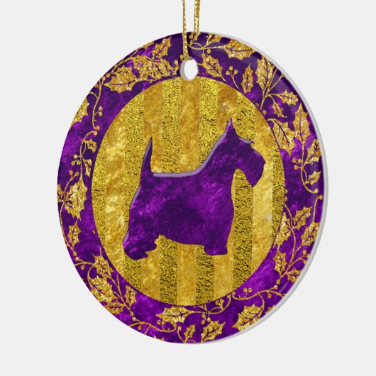 Scottish Terrier Gold Paars Keramisch Ornament (Links)