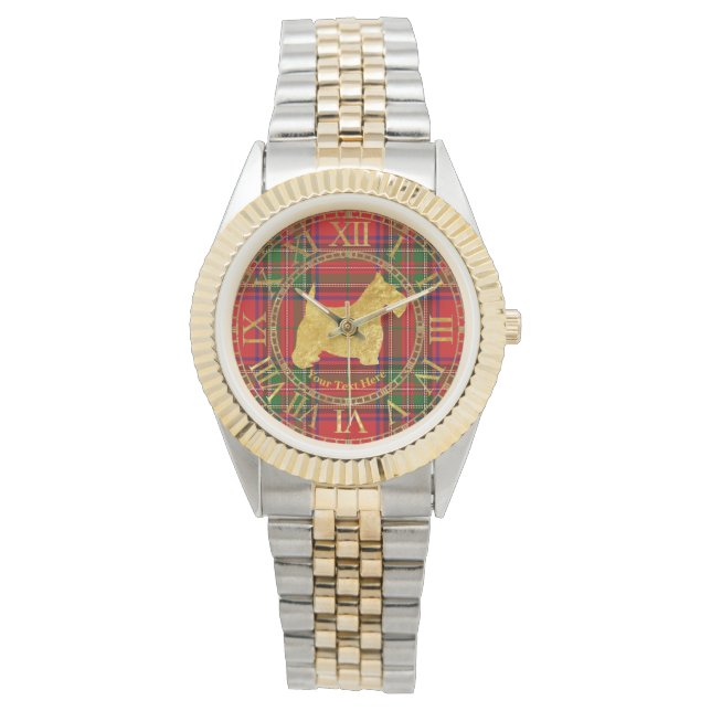 Scottish Terrier Gold Pset Personalize Horloge (Voorkant)