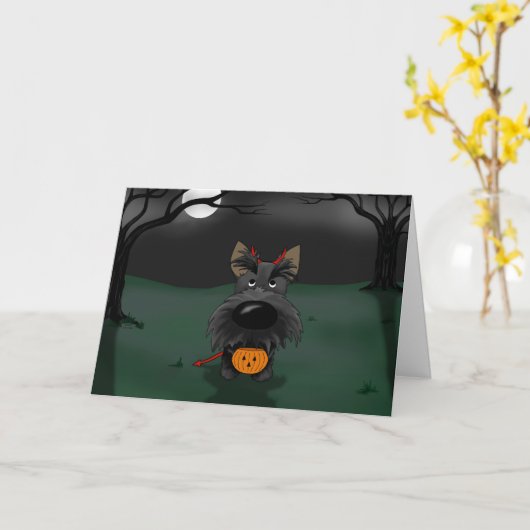 Scottish Terrier Halloween Kaart (Gele Bloem)