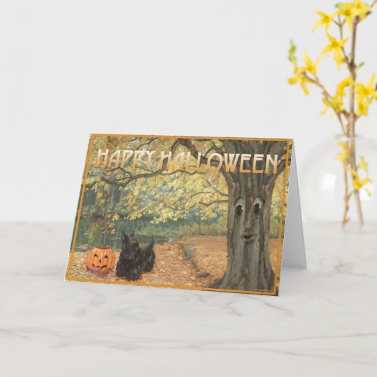 Scottish Terrier Halloween Kaart (Gele Bloem)