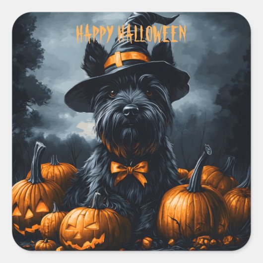 Scottish Terrier Halloween Vierkante Sticker (Voorkant)