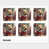 Scottish Terrier Helping Santa’s Elves Christmas Vierkante Sticker (Vel)