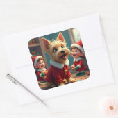Scottish Terrier Helping Santa’s Elves Christmas Vierkante Sticker (Envelop)