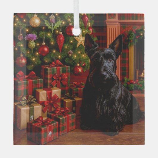 Scottish Terrier Holiday  Glas Ornament (Voorkant)