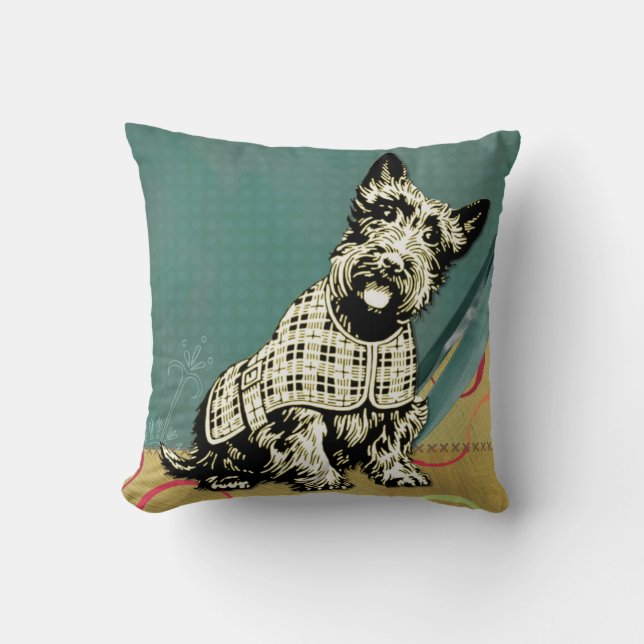 Scottish Terrier Home Decor turquoise roze Kussen (Voorkant)