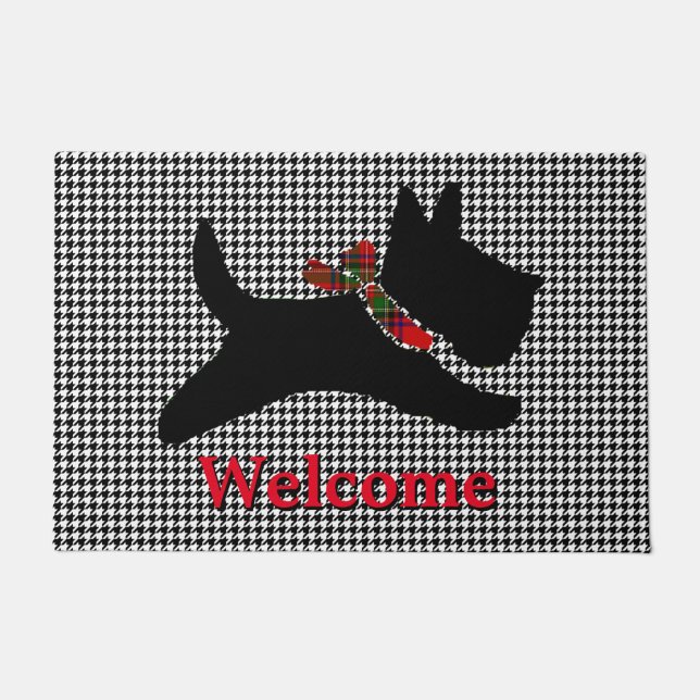Scottish Terrier Houndstooth Personalize Deurmat (Voorkant)