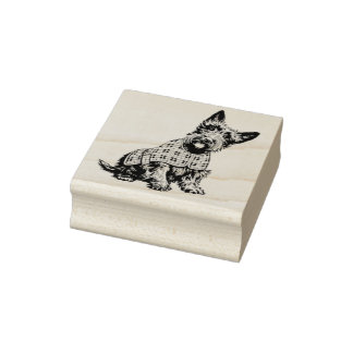 Scottish Terrier in a plaid coat - rubber stamp Rubberstempel