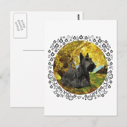 Scottish Terrier in Autumnal Bossen Briefkaart (Voorkant / Achterkant)
