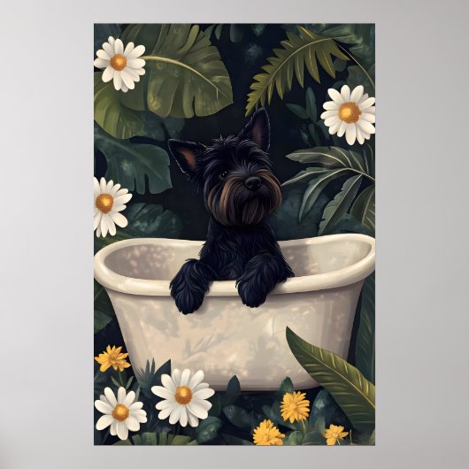 Scottish Terrier In Bathtub Poster, Funny Dog Poster (Voorkant)