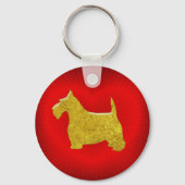 Scottish Terrier in Gold on Heart Sleutelhanger (Voorkant)
