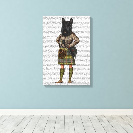 Scottish Terrier in Kilt Canvas Afdruk (Insitu (Houten vloer))