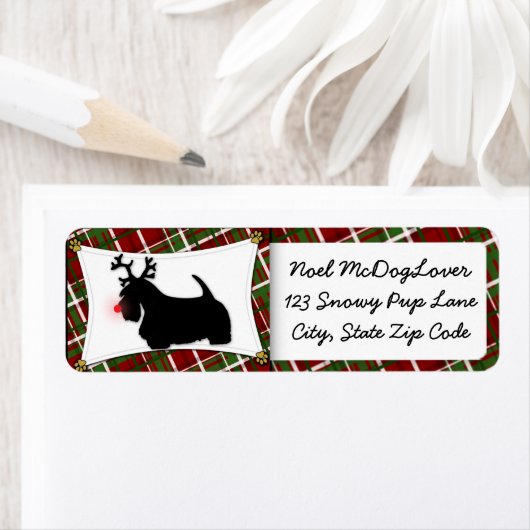Scottish Terrier Kerstmis Etiket (Insitu)