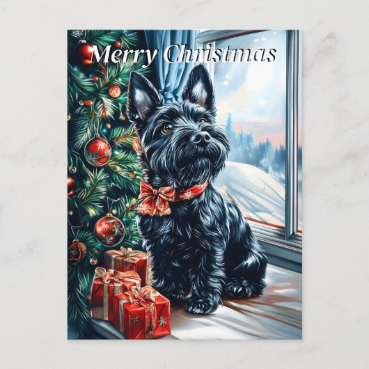 Scottish Terrier Kerstmis Feestdagenkaart (Voorkant)