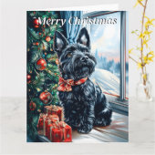 Scottish Terrier Kerstmis Kaart (Gele Bloem)