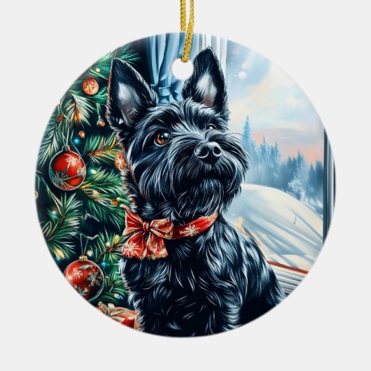 Scottish Terrier Kerstmis Keramisch Ornament (Voorkant)