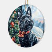 Scottish Terrier Kerstmis Keramisch Ornament (Links)