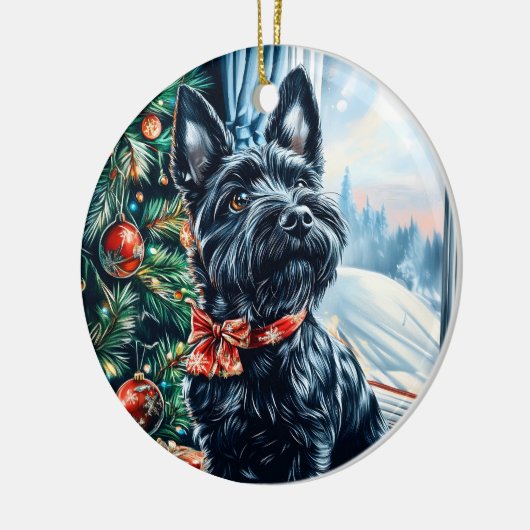 Scottish Terrier Kerstmis Keramisch Ornament (Links)