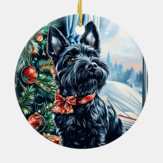 Scottish Terrier Kerstmis Keramisch Ornament (Achterkant)