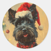 Scottish Terrier Kerstmis Ronde Sticker (Voorkant)