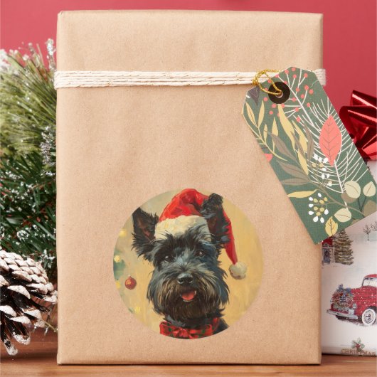 Scottish Terrier Kerstmis Ronde Sticker (Feestdagen)