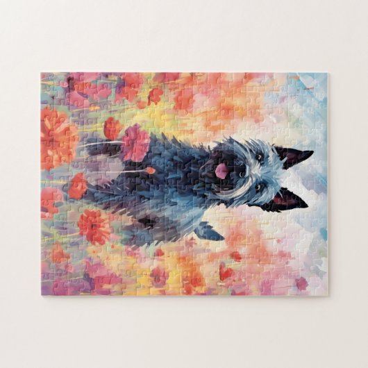 Scottish Terrier kleurrijke waterverf kunstwerk Legpuzzel (Horizontaal)