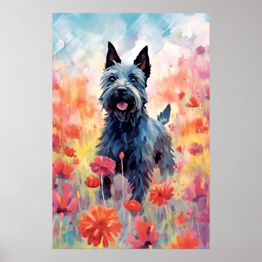 Scottish Terrier kleurrijke waterverf kunstwerk Poster (Voorkant)