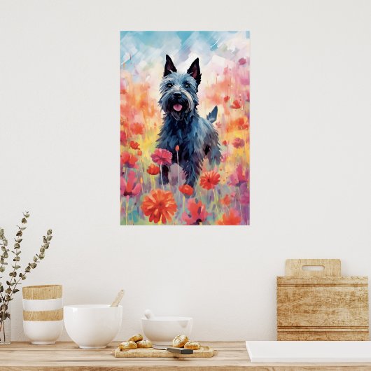 Scottish Terrier kleurrijke waterverf kunstwerk Poster (Keuken)