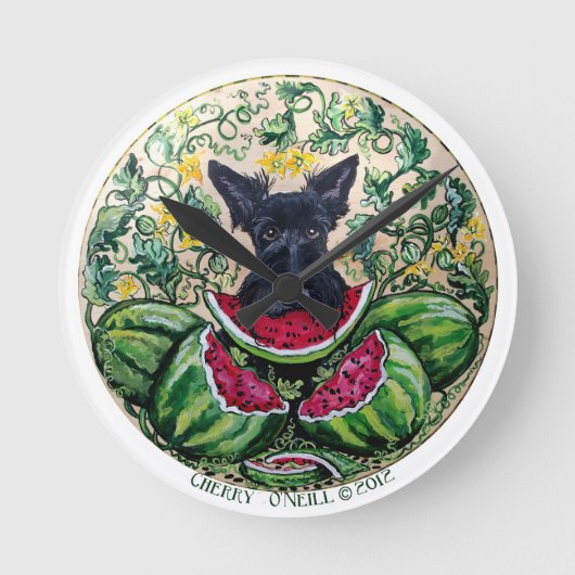 Scottish Terrier Melon Clock Ronde Klok (Voorkant)