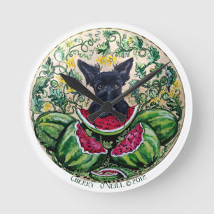 Scottish Terrier Melon Clock Ronde Klok