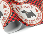 Scottish Terrier Merry kerstemblem op cheques Cadeaupapier (Rol Hoek)