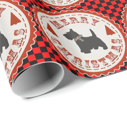 Scottish Terrier Merry kerstemblem op cheques Cadeaupapier (Rol Hoek)