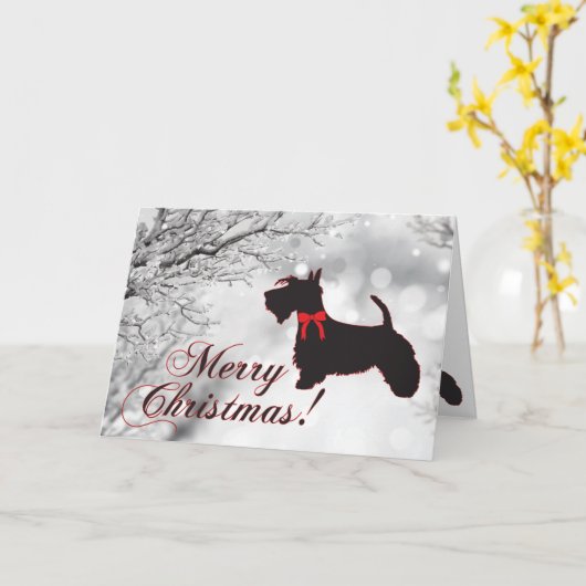 Scottish Terrier Merry Kerstry Kaart (Gele Bloem)