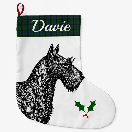 Scottish Terrier met Clan Davidson Tartan Grote Kerstsok (Voorkant)