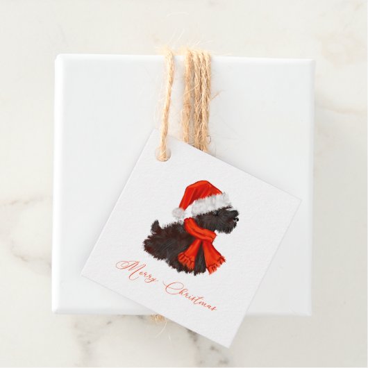 Scottish Terrier met Santa Hat & Scarf Bedankjes Labels (In situ)