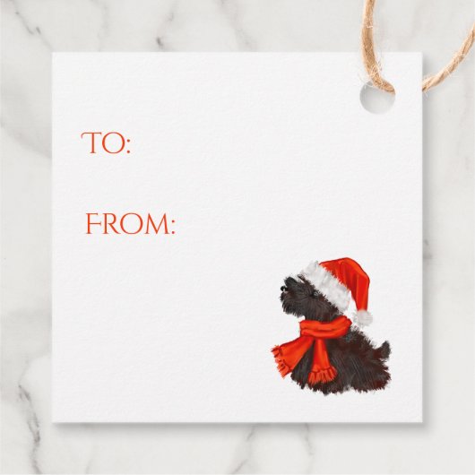 Scottish Terrier met Santa Hat & Scarf Bedankjes Labels (Achterkant)