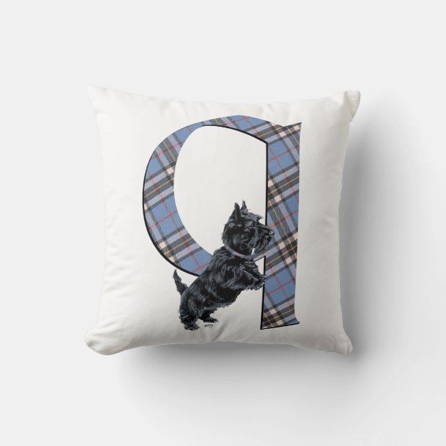 Scottish Terrier Monogram Q Pillow Kussen (Voorkant)