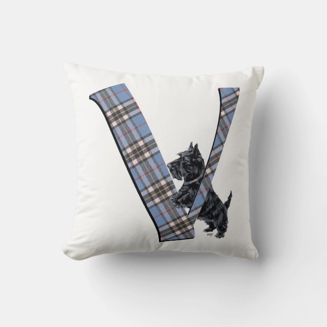 Scottish Terrier Monogram V Pillow Kussen (Voorkant)