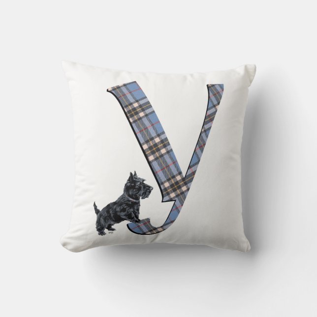 Scottish Terrier Monogram Y Pillow Kussen (Voorkant)
