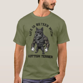 Scottish Terrier, muscular, tattooed, bodybuilder T-shirt