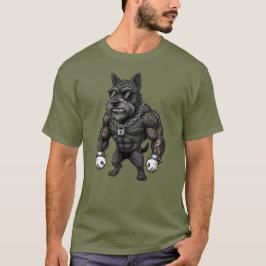 Scottish Terrier, muscular, tattooed, bodybuilder T-shirt
