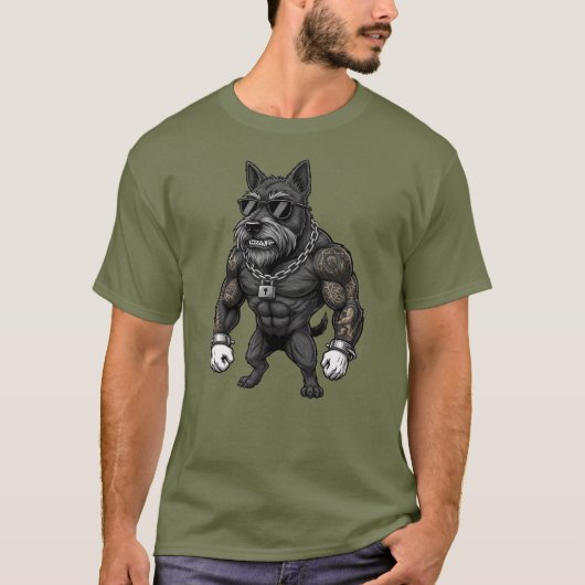 Scottish Terrier, muscular, tattooed, bodybuilder T-shirt (Voorkant)