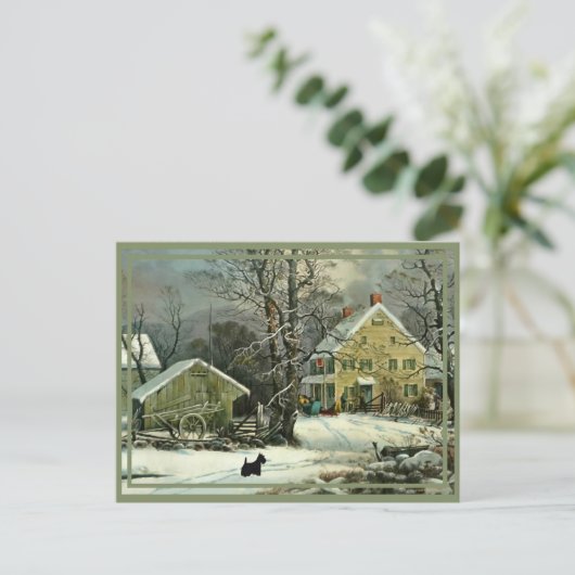 Scottish Terrier Old Fashioned Winter Feestdagenkaart (Staand voorkant)