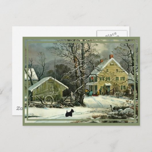 Scottish Terrier Old Fashioned Winter Feestdagenkaart (Voorkant / Achterkant)
